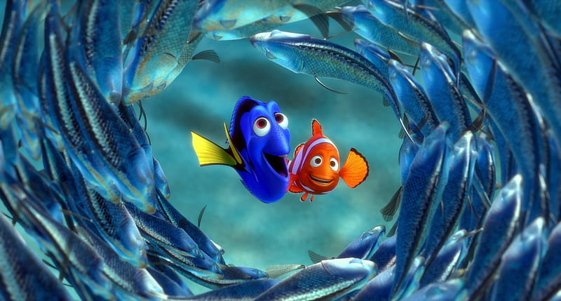 Finding Nemo (2003), finding nemo, movie, fish, dory, vara, water, animation, pixar, summer, disney, blue, orangs, HD wallpaper
