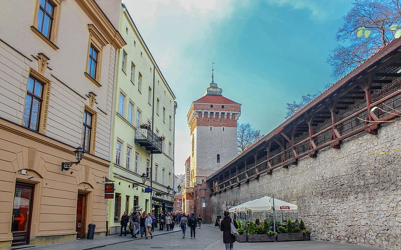 Krakow, Poland, Poland, Krakow, wall, houses, tower, HD wallpaper