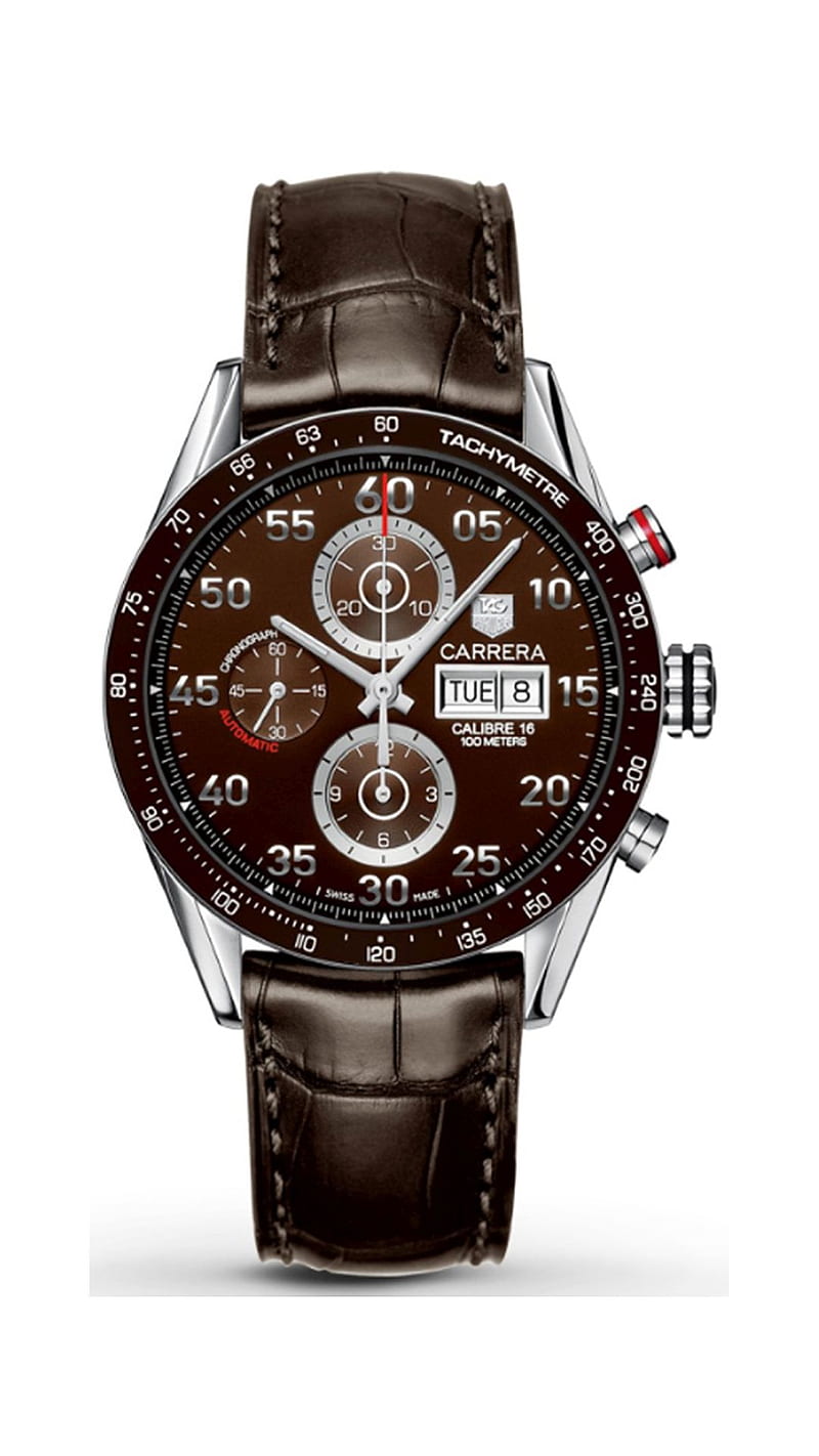 Tag Heuer, brown, carrera, chronograph, day-date, leather, HD phone wallpaper
