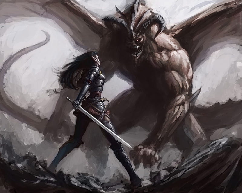 Demon Fighter, Sword, Demon, Woman, Armour, Fantasy, HD wallpaper | Peakpx