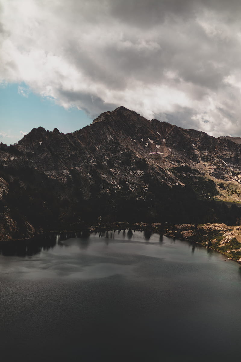 mountains, peaks, clouds, lake, landscape, HD phone wallpaper