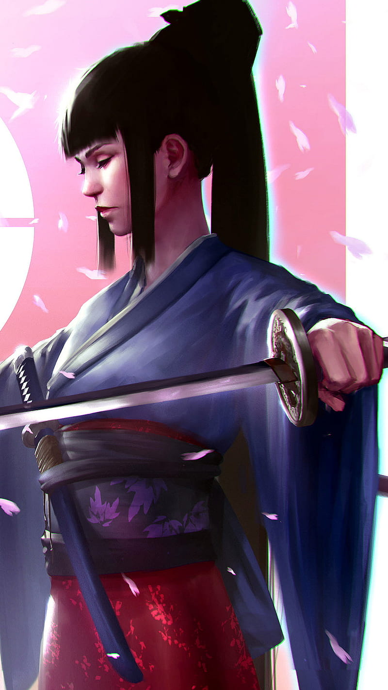 Samurai Sword, admirable, art, attractive, awesome, colors, desenho, landscape, painting, stylish, HD phone wallpaper