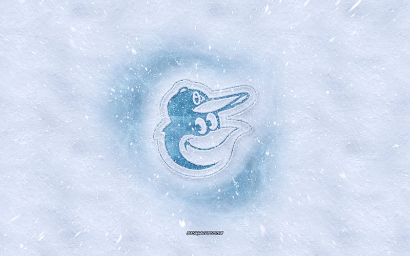 Baltimore Orioles logo, American baseball club, winter concepts, MLB, Baltimore Orioles ice logo, snow texture, Baltimore, Maryland, USA, snow background, Baltimore Orioles, baseball, HD wallpaper