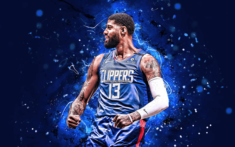 Paul George, 2020 Los Angeles Clippers, NBA, basketball, blue neon lights, Paul Clifton Anthony George, USA, Paul George Los Angeles Clippers, creative, Paul George , LA Clippers, HD wallpaper