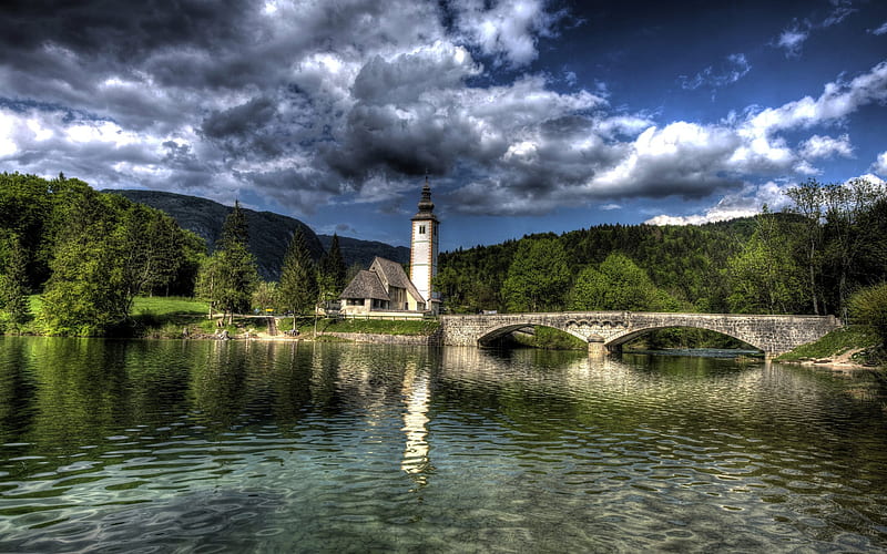 Bohinj Valley, river, summer, forest, bridge, R, Slovenia, HD wallpaper