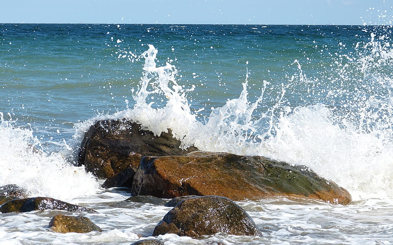 Baltic Sea in Germany, rocks, Germany, wave, sea, splash, HD wallpaper