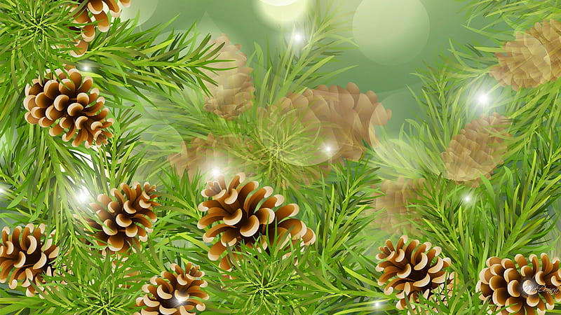 Winter Cones, Christmas, forest, Bokeh, glow, cones, shine, pine, fir, spruce, HD wallpaper