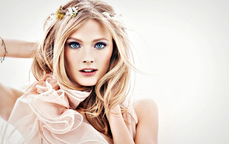 Constance Jablonski, model, blonde, spring, woman, girl, flower, beauty, white, HD wallpaper