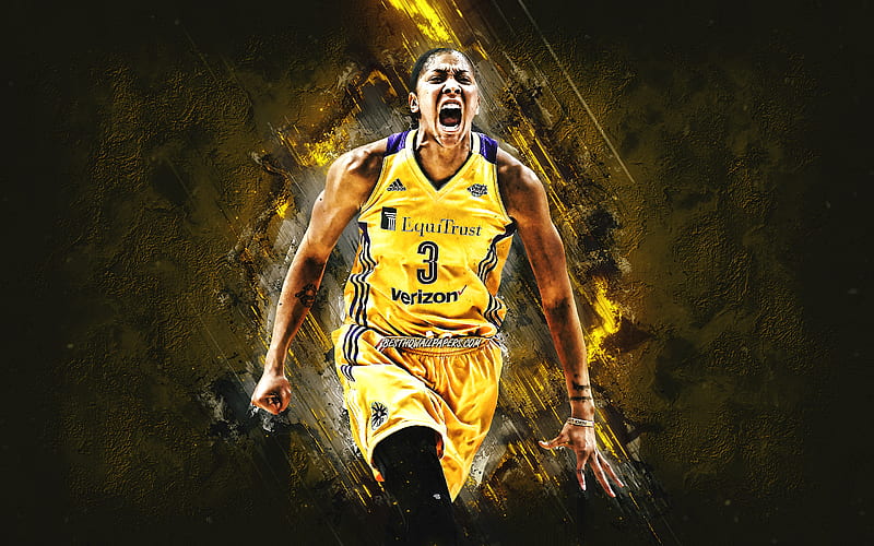 Candace Parker, Chicago Sky, American basketball player, WNBA, yellow stone background, basketball, HD wallpaper
