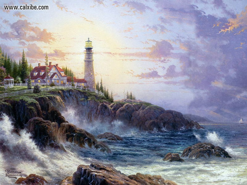 Let Your Light Shine, rocks, cliffs, lighthouse, ocean, HD wallpaper