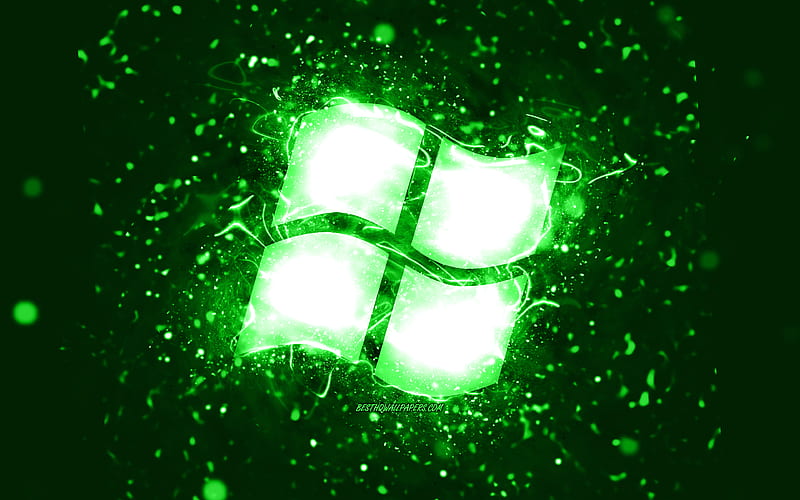 Windows green logo, , green neon lights, creative, green abstract background, Windows logo, OS, Windows, HD wallpaper