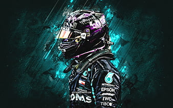 Lewis Hamilton, British racing driver, Formula 1, Mercedes AMG Petronas Motorsport, F1, blue stone background, HD wallpaper