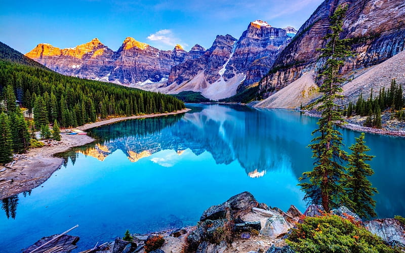 Moraine Lake, Banff National Park, water, mountains, reflection, landscape, canada, HD wallpaper