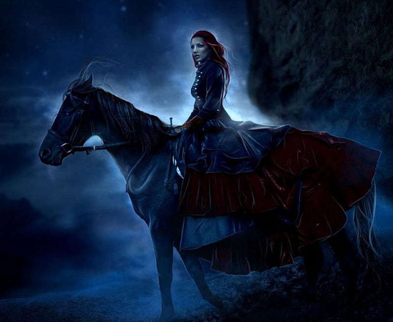 Dark Rider, dust, horse, woman, artwork, mystic, night, HD wallpaper ...