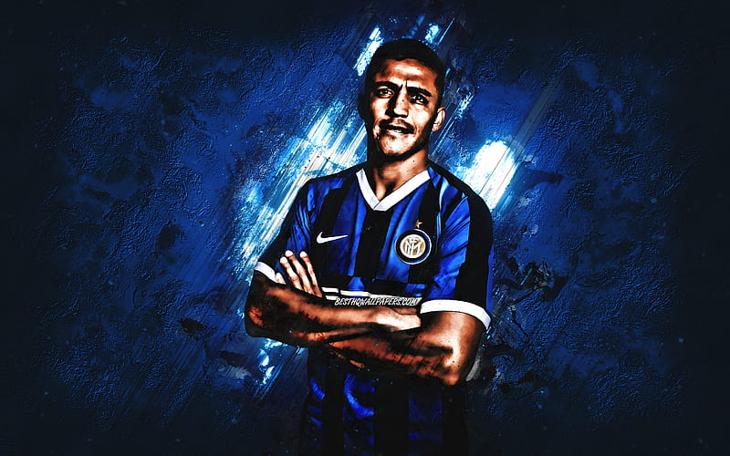 Alexis Sanchez, FC Internazionale, Inter Milan, portrait, Chilean soccer player, striker, blue creative background, Serie A, Italy, football, HD wallpaper