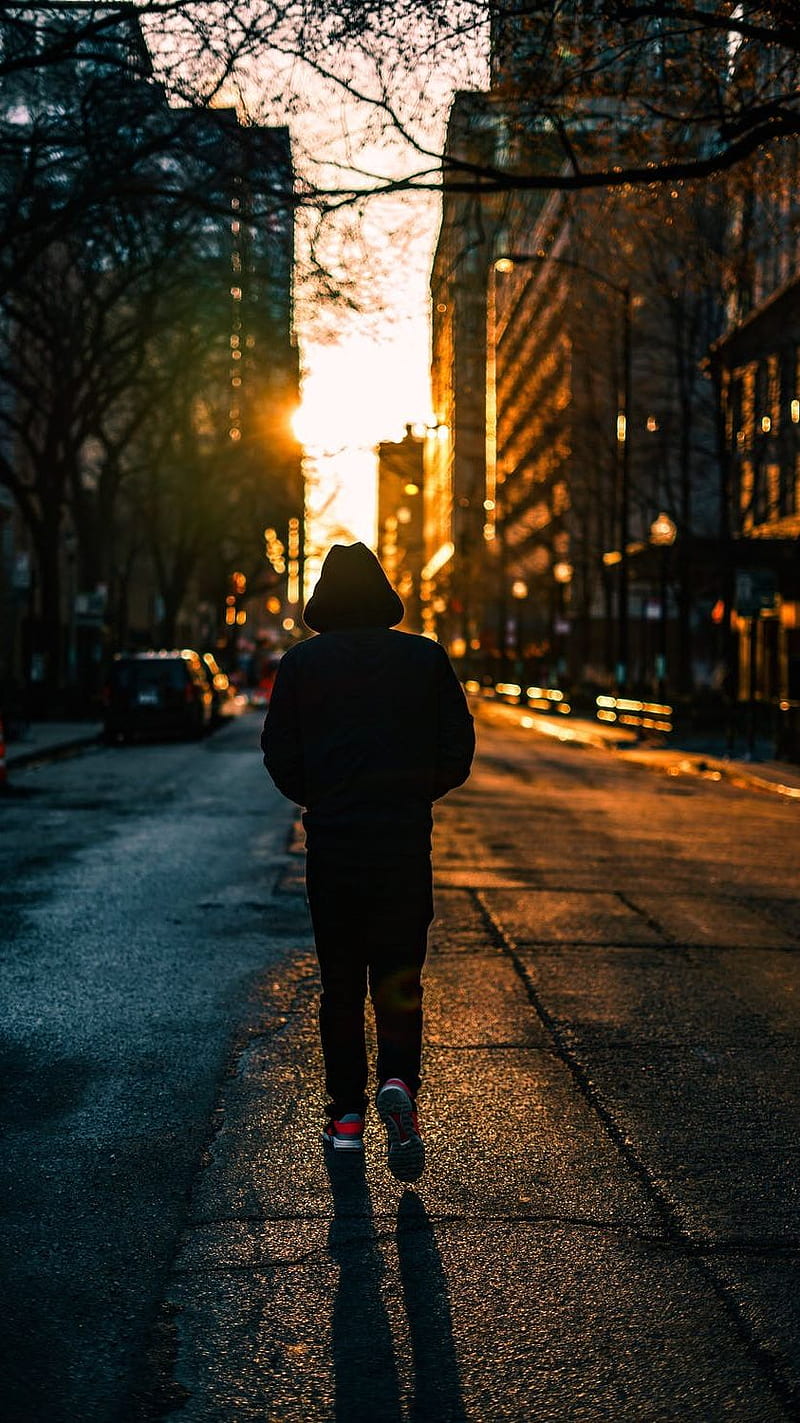 Walk alone in road , sunset, HD phone wallpaper