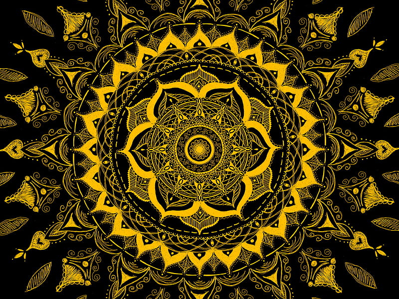 mandala, pattern, abstraction, tangled, yellow, HD wallpaper
