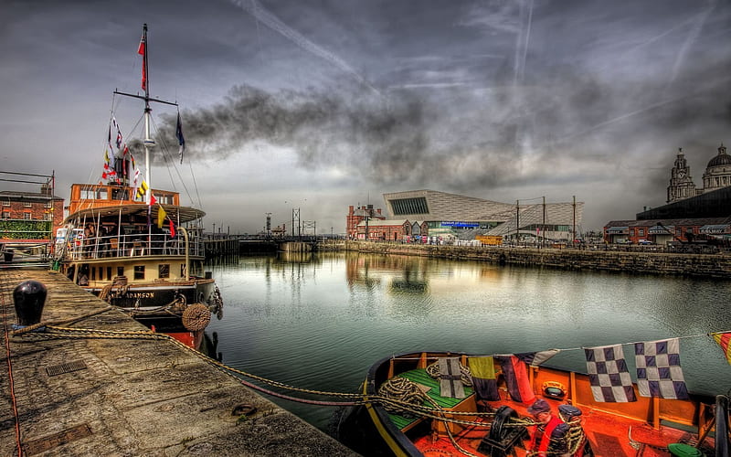 gloomy morning, docks, liverpool, HD wallpaper