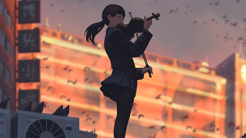 Anime Girl Playing Musical Instrument , anime-girl, anime, artist, artwork, digital-art, HD wallpaper