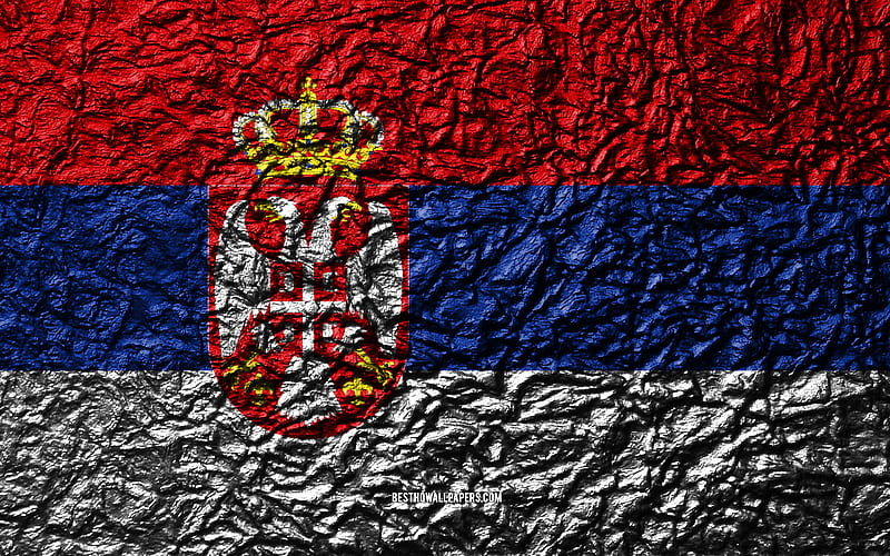 Flag of Serbia stone texture, waves texture, Serbian flag, national symbol, Serbia, Europe, stone background, HD wallpaper