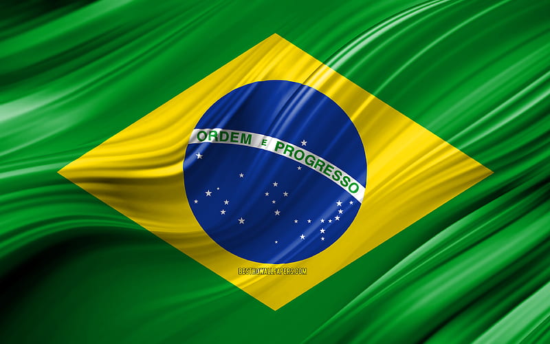 Brazilian flag, South American countries, 3D waves, Flag of Brazil, national symbols, Brazil 3D flag, art, South America, Brazil, HD wallpaper