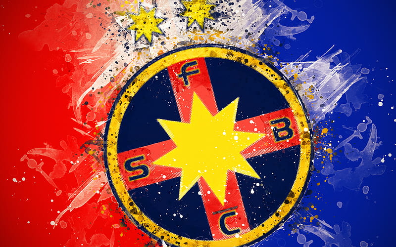 FC Steaua Bucuresti paint art, new logo, creative, Romanian football team, Liga 1, new emblem, blue red background, grunge style, Bucharest, Romania, football, FCSB, HD wallpaper