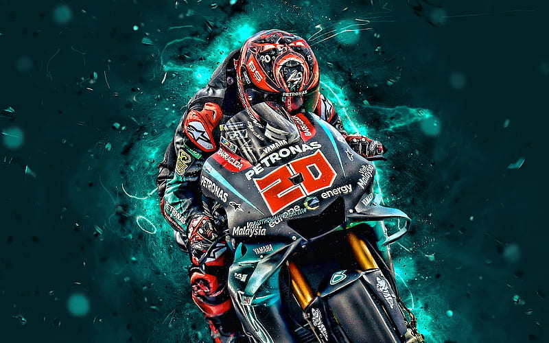 Fabio Quartararo, 2019, fan art, MotoGP, 2019 bikes, Petronas Yamaha SRT, neon lights, Fabio Quartararo on track, racing bikes, Yamaha YZR-M1, Yamaha, HD wallpaper