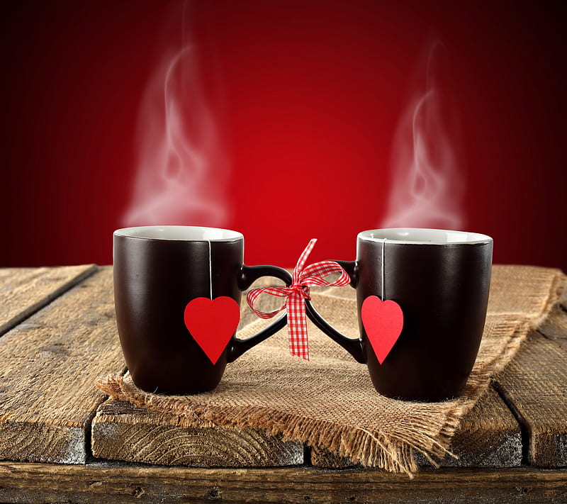 Love Cups, cups of love, heart love, wooden background, HD wallpaper