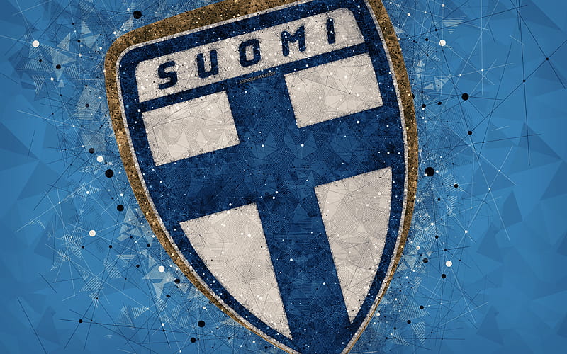 Finland national football team geometric art, logo, blue abstract background, UEFA, emblem, Finland, football, grunge style, creative art, HD wallpaper