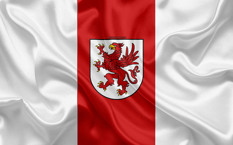 Flag of West Pomeranian Voivodeship, silk flag, silk texture, Poland, West Pomeranian Voivodeship, Voivodeships of Poland, province of Poland, HD wallpaper