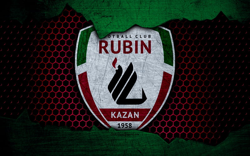 Rubin Kazan logo, Russian Premier League, soccer, football club, Russia, grunge, metal texture, Rubin Kazan FC, HD wallpaper