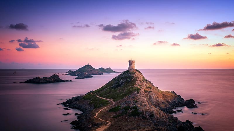 Sunset Genoese tower Sanguinaires Islands Corsica Bing, HD wallpaper
