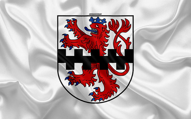 Flag of Leverkusen silk texture, white silk flag, coat of arms, German city, Leverkusen, North Rhine-Westphalia, Germany, symbols, HD wallpaper