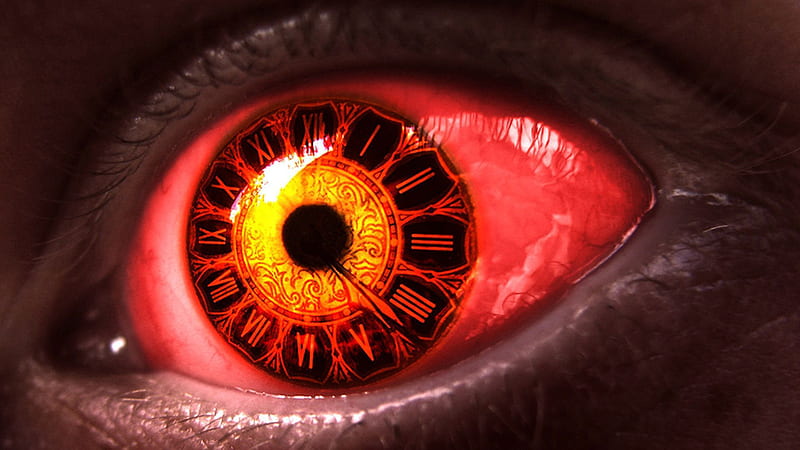 Closeup View Of Red Yellow Black Pupil Clock Design Eye Evil Eye, HD wallpaper