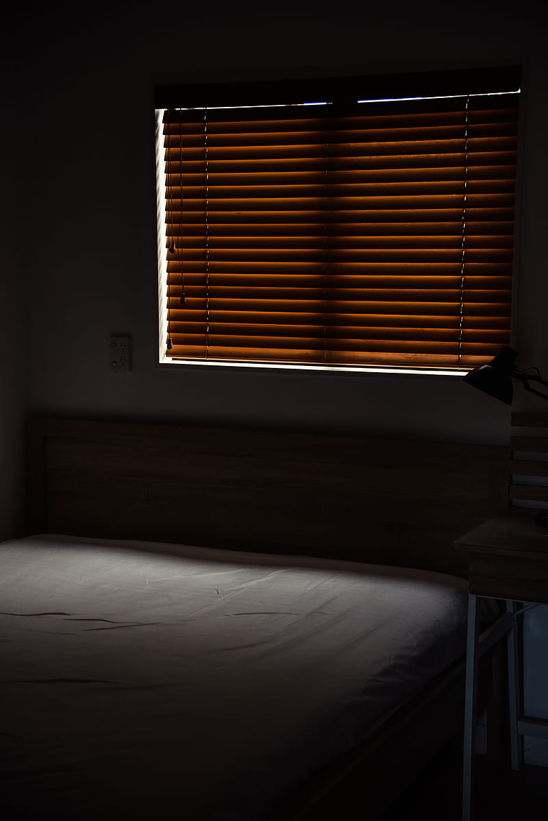 white bed linen near brown window blinds, HD phone wallpaper