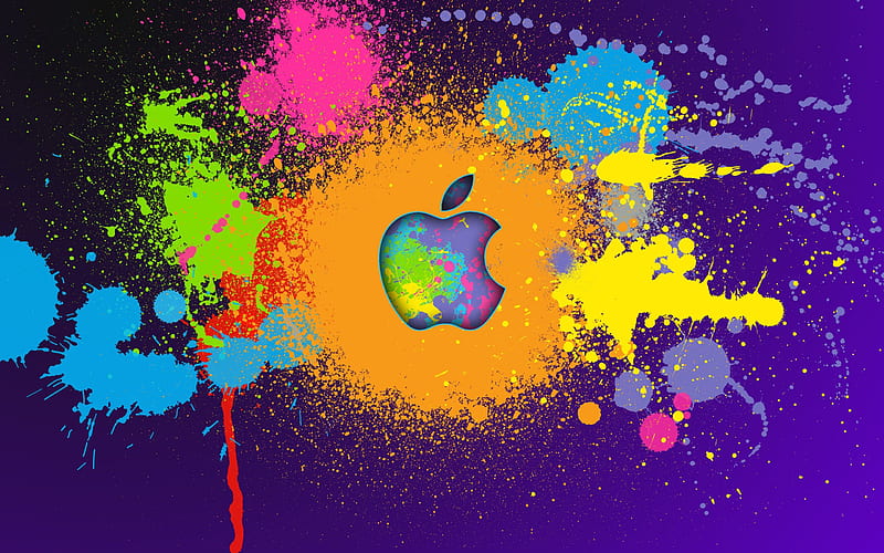 Apple logo, colorful paint splashes, Apple, creative, Apple colorful logo, grunge art, HD wallpaper