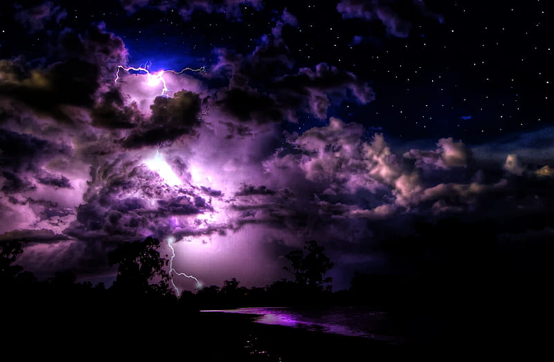 Electric Purple, powerful, lightning, bolt, white point, fierce, clouds, storm, mother nature, HD wallpaper