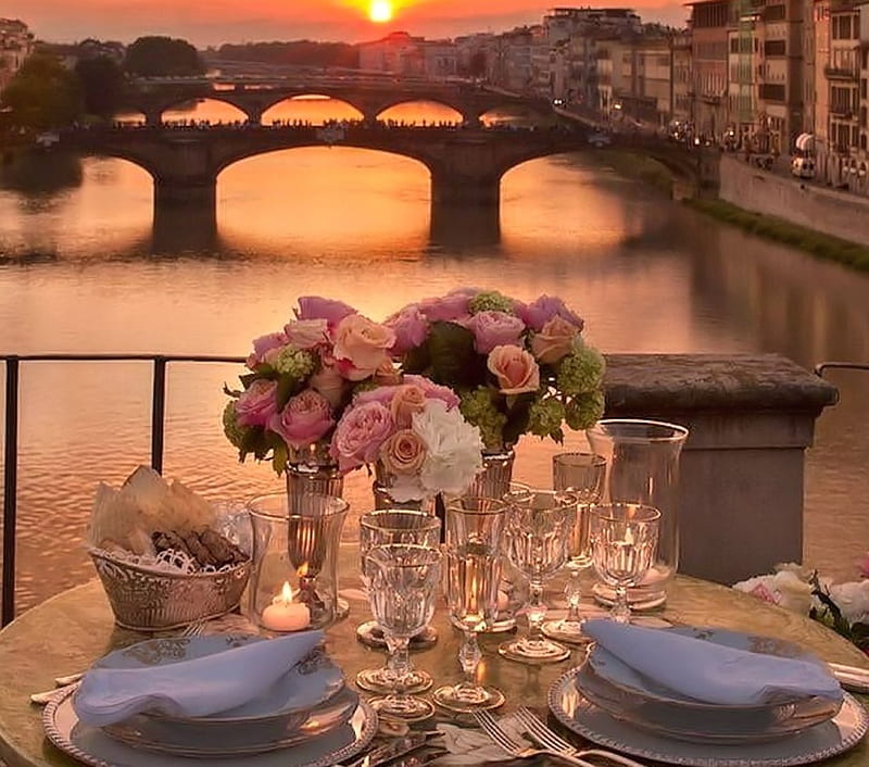 Dinner for Two, pretty, Flowers, Sunrise, Dinner, HD wallpaper
