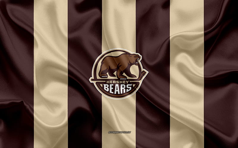 Hershey Bears, American Hockey Club, emblem, silk flag, brown silk texture, AHL, Hershey Bears logo, Hershey, Pennsylvania, USA, hockey, American Hockey League, HD wallpaper