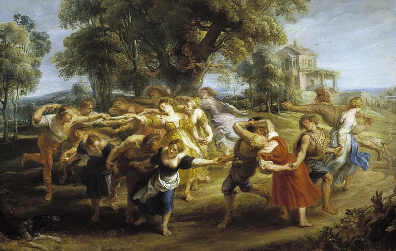 Peasant dance in Italy by Peter Paul Rubens, painting, art, dance, peasant, pictura, peter paul rubens, people, HD wallpaper