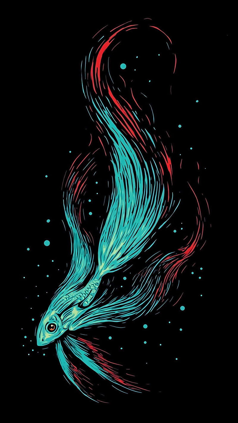 Fish for amoled, abstract, blue, colours, dragon, dragons, letter, mix, note, sparkles, HD phone wallpaper