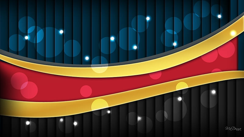 Abstraction of Color, red, curves, stars, stripes, yellow, bokey, abstract, gold, lines, blue, navy, HD wallpaper
