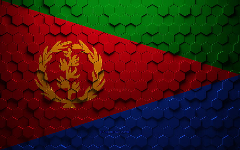 Flag of Eritrea, honeycomb art, Eritrea hexagons flag, Eritrea, 3d hexagons art, Eritrea flag, HD wallpaper