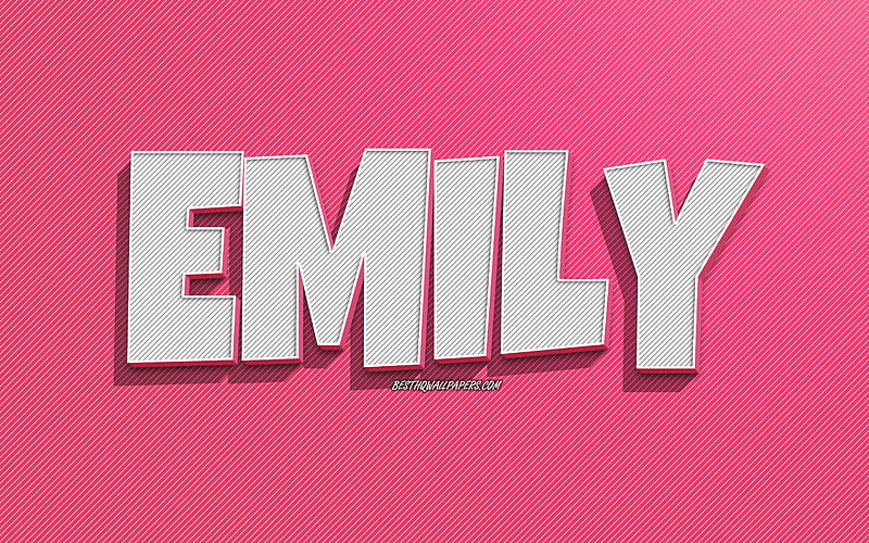 Emily, pink lines background, with names, Emily name, female names, Emily greeting card, line art, with Emily name, HD wallpaper
