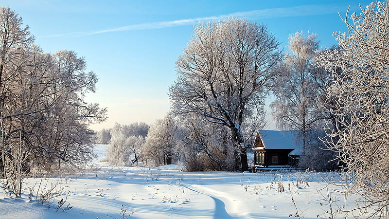 Winter village, Village, Russia, Winter, Home, Snow, Field, HD wallpaper