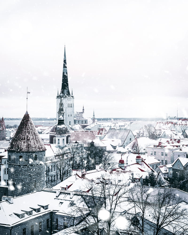 architecture, snowfall, winter, city, white, HD phone wallpaper