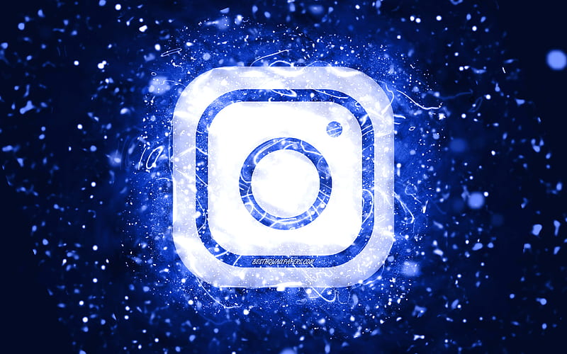 Instagram dark blue logo dark blue neon lights, creative, dark blue abstract background, Instagram logo, social network, Instagram, HD wallpaper