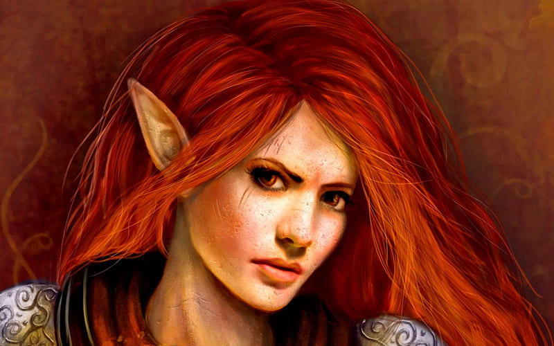 Battle Tested, fantasy, warrior, redhead, dark, elf, magic, women, HD wallpaper