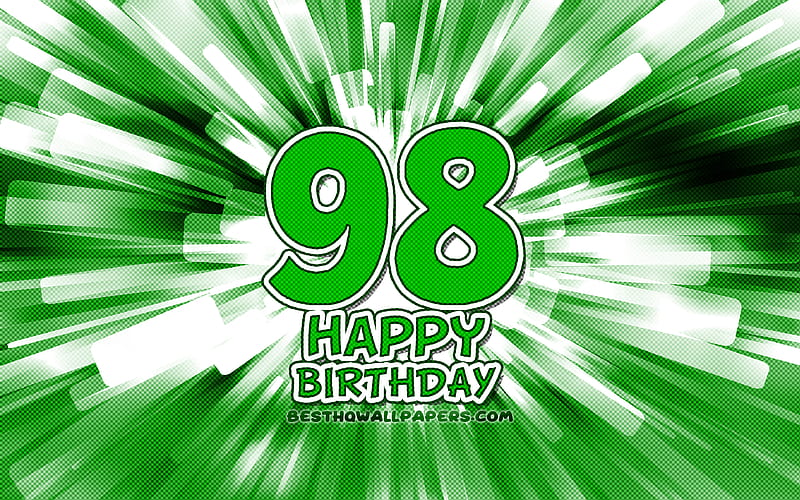 Happy 98th birtay green abstract rays, Birtay Party, creative, Happy 98 Years Birtay, 98th Birtay Party, 98th Happy Birtay, cartoon art, Birtay concept, 98th Birtay, HD wallpaper