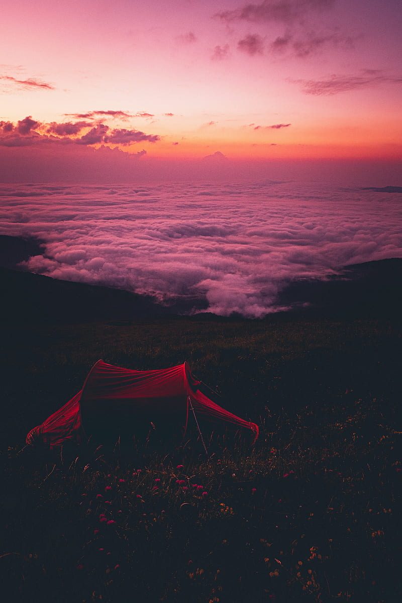 tent, camping, sunset, clouds, bonito, HD phone wallpaper